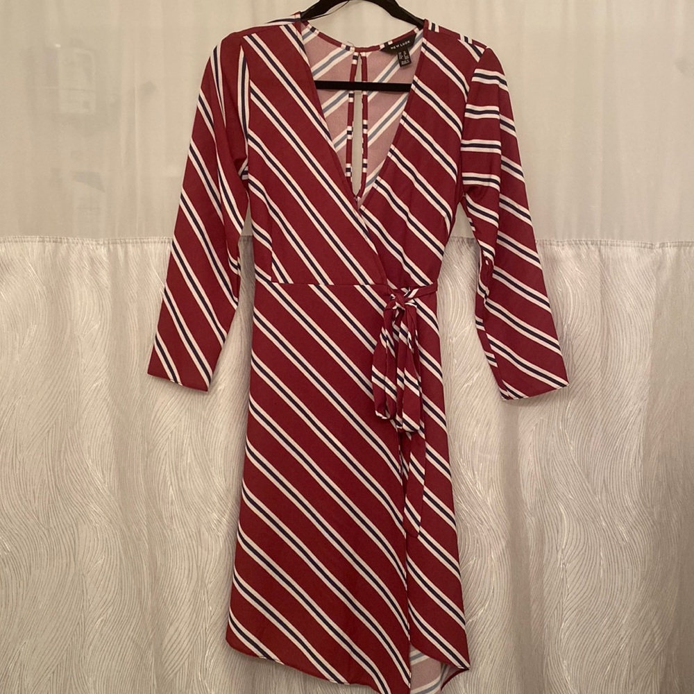 New Look Diagonal Striped Wrap Dress